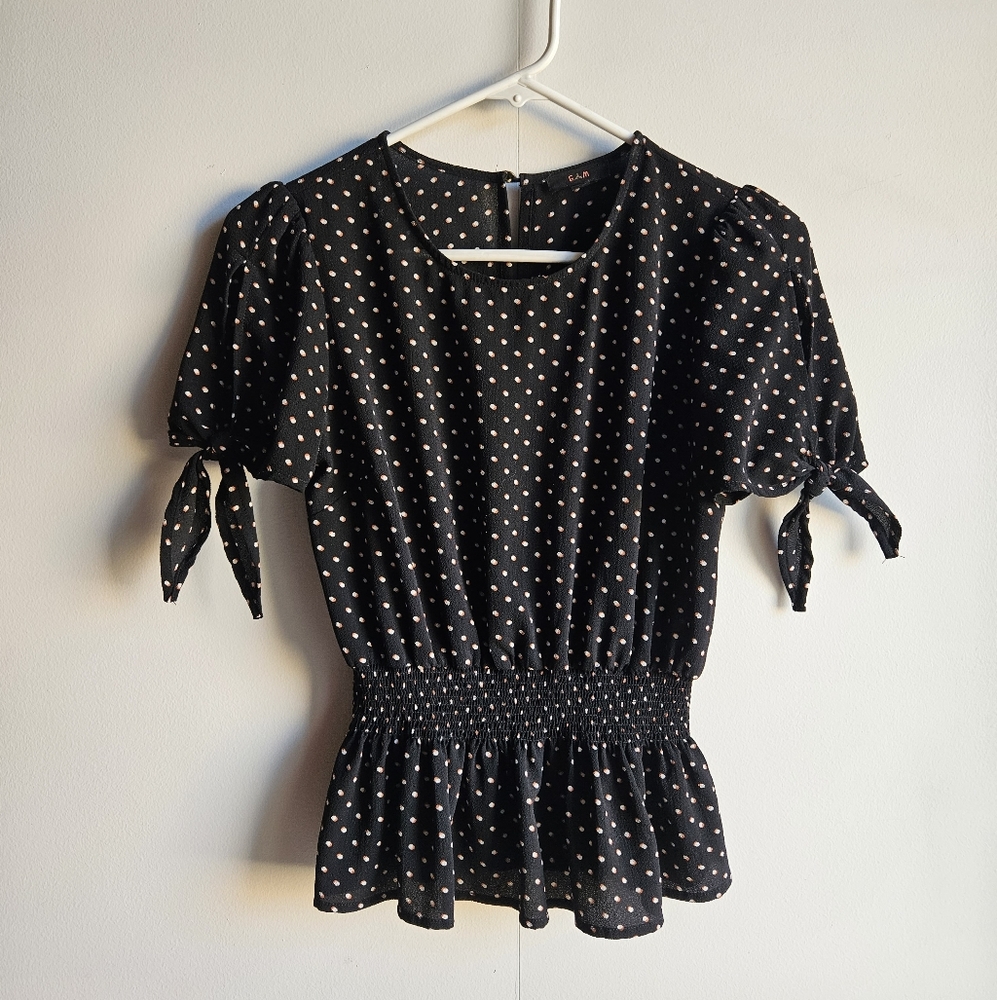By Anthropologie E (hanger) M Polka-Dot Peplum Blouse in Women's S
